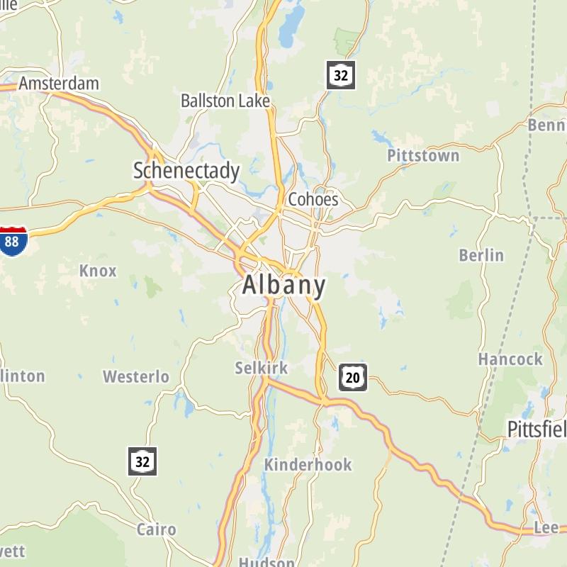 Static map of the Albany - Schenectady area.