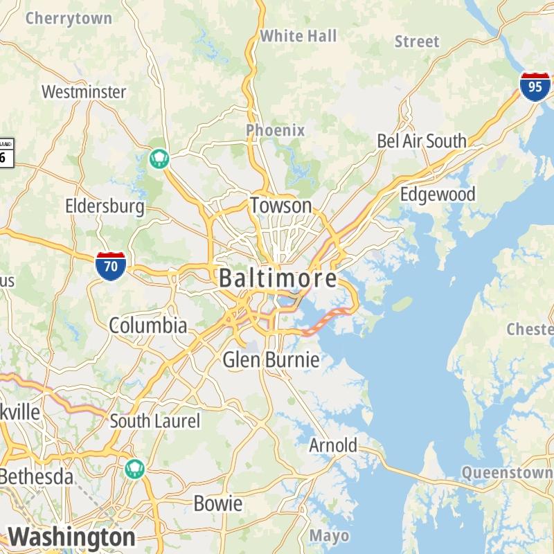 Static map of the Baltimore area.