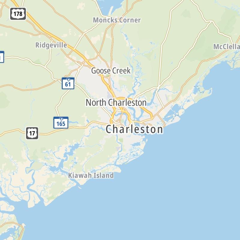 Static map of the Charleston area.