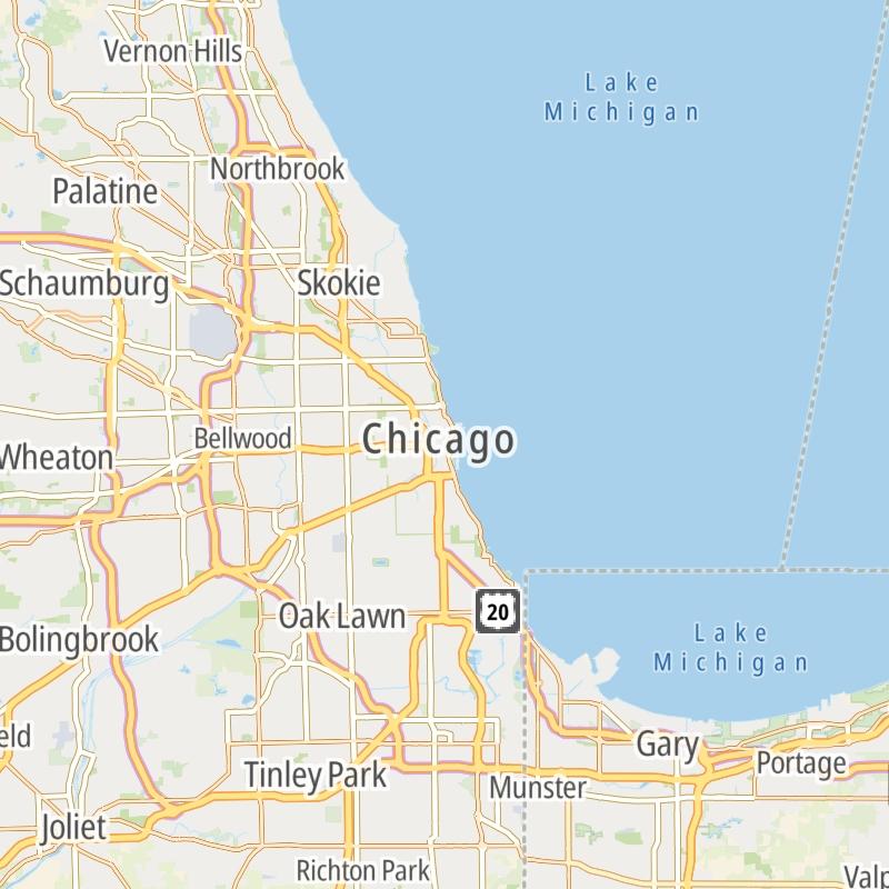 Static map of the Chicagoland - Northwestern Indiana area.