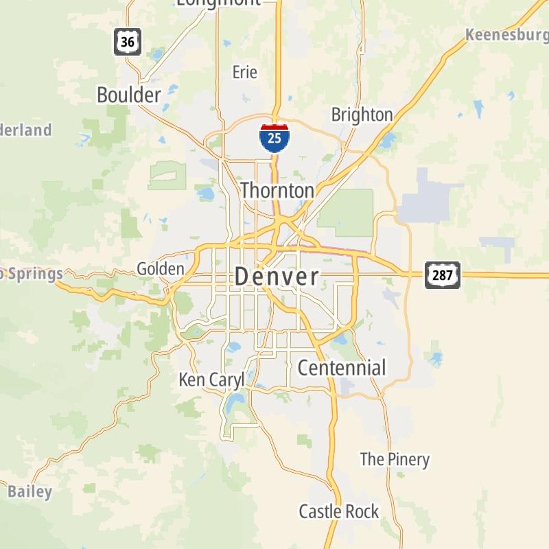 Static map of the Denver - Aurora area.