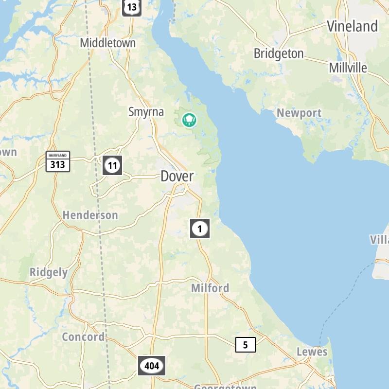 Static map of the Dover - Dover Afb area.