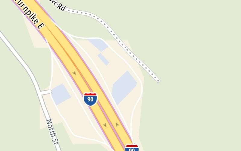 Static map of Massachusetts Turnpike at Blandford Service Plaza Westbound