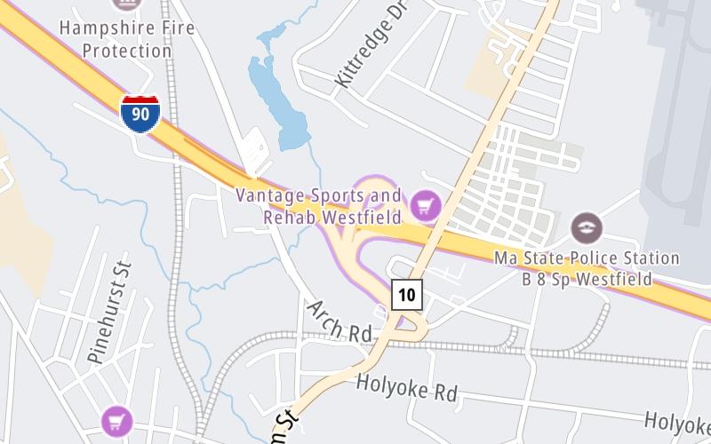 Static map of Massachusetts Turnpike at US 202