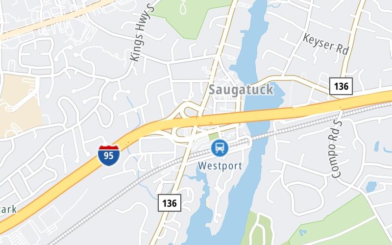 Static map of Connecticut Turnpike at Saugatuck Avenue/CT 33/CT 136