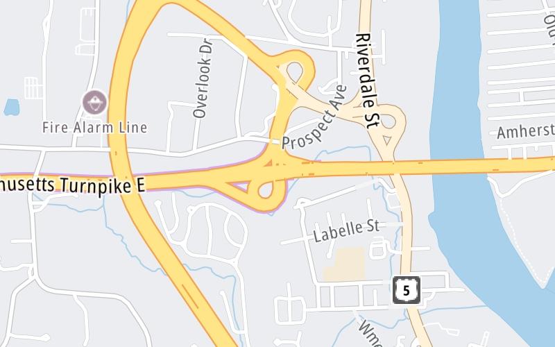 Static map of Massachusetts Turnpike at I–91 / US 5