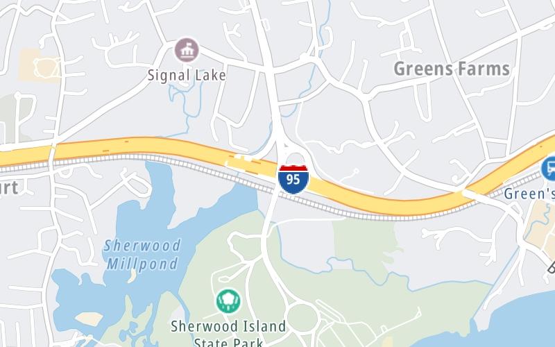 Static map of Connecticut Turnpike at Sherwood Island Connector