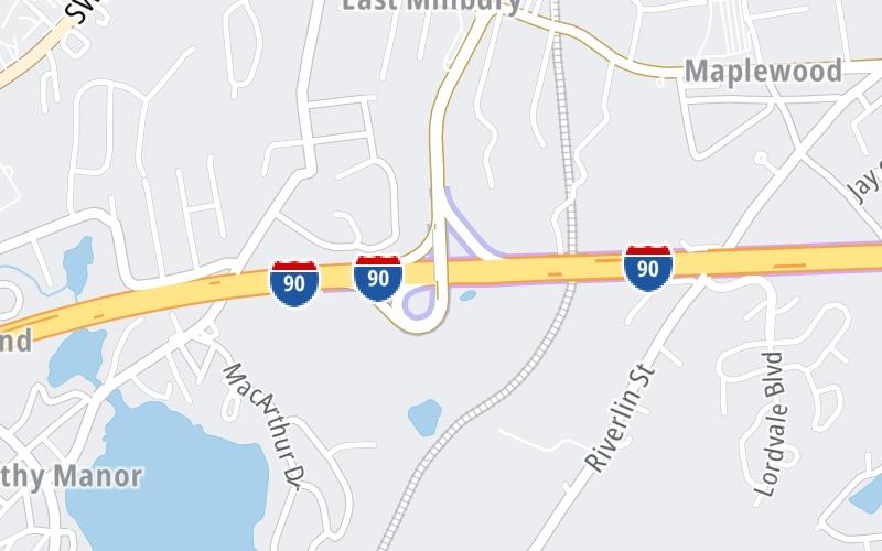 Static map of Massachusetts Turnpike at Route 122