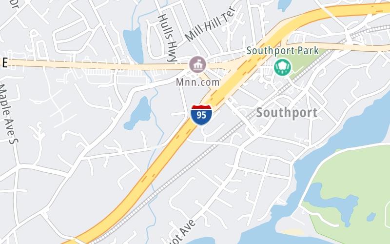 Static map of Connecticut Turnpike at Center Street