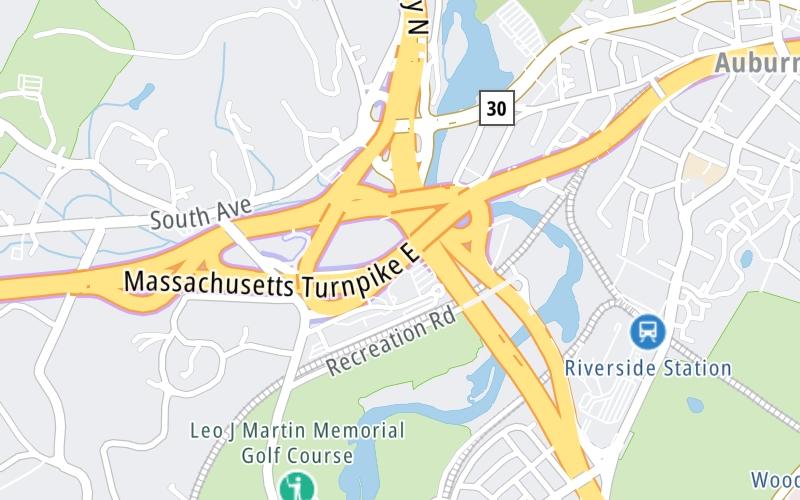 Static map of Massachusetts Turnpike at I–95