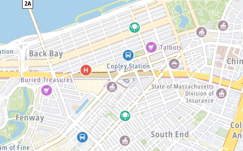 Static map of Massachusetts Turnpike at Dartmouth St. / Copley Pl.