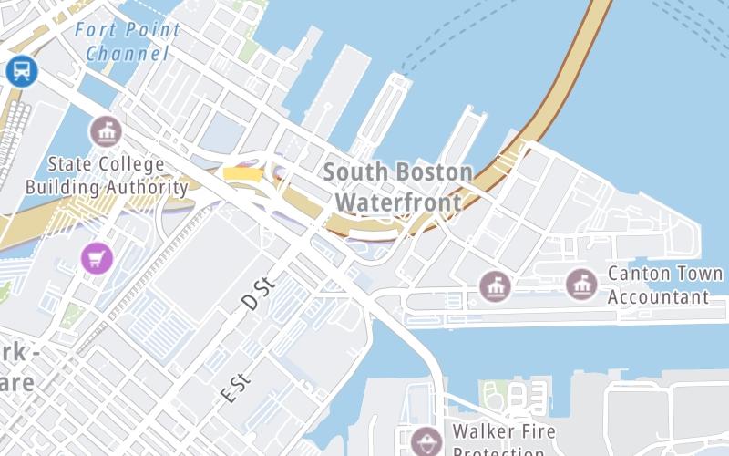 Static map of Massachusetts Turnpike at South Boston