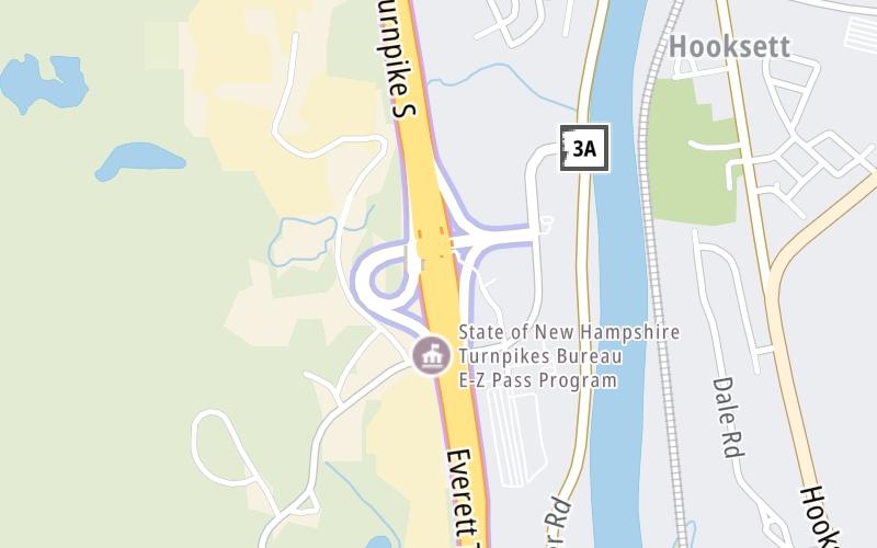 Static map of Everett Turnpike at Hooksett Mainline Toll Plaza