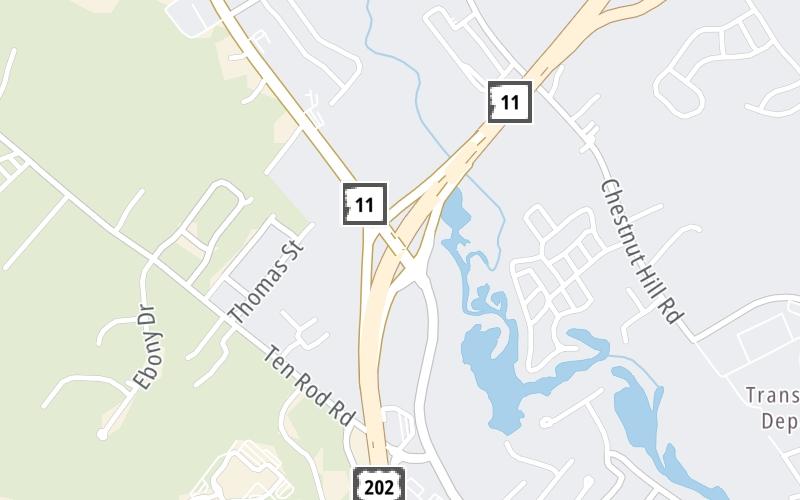 Static map of Spaulding Turnpike at NH 11/N Main St/Farmington Rd