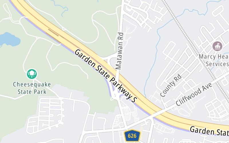 Static map of Garden State Parkway at Laurence Harbor