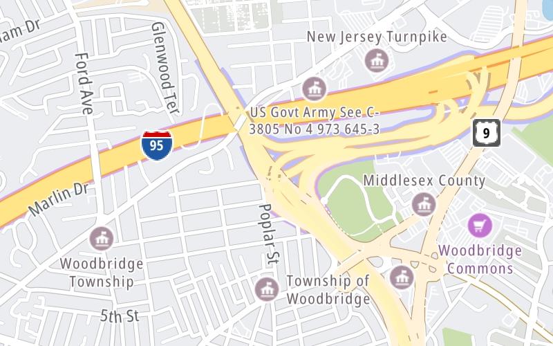Static map of Garden State Parkway at New Jersey Turnpike