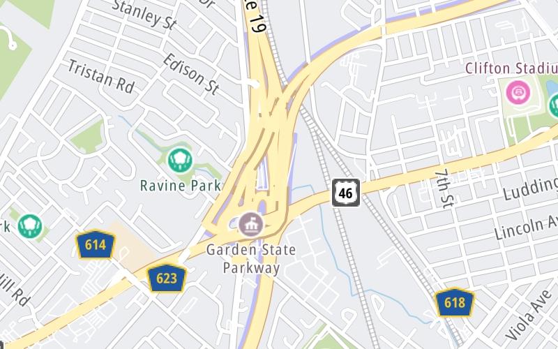 Static map of Garden State Parkway at Clifton / Paterson