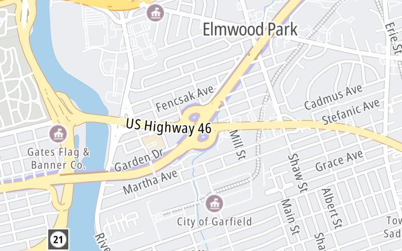 Static map of Garden State Parkway at Elmwood Park: US 46 / River Dr