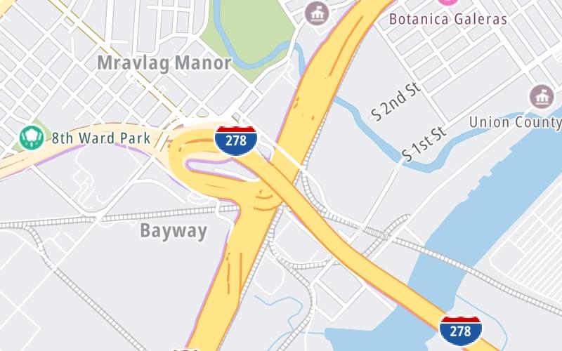 Static map of New Jersey Turnpike at I–278