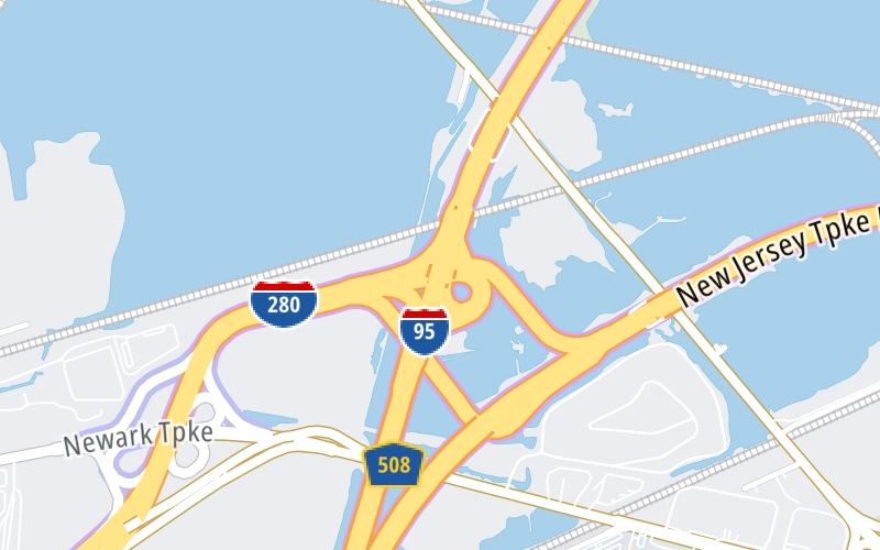 Static map of New Jersey Turnpike at Newark / The Oranges