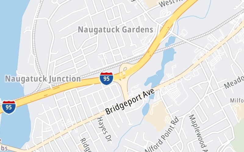 Static map of Connecticut Turnpike at US 1/Bridgeport Avenue