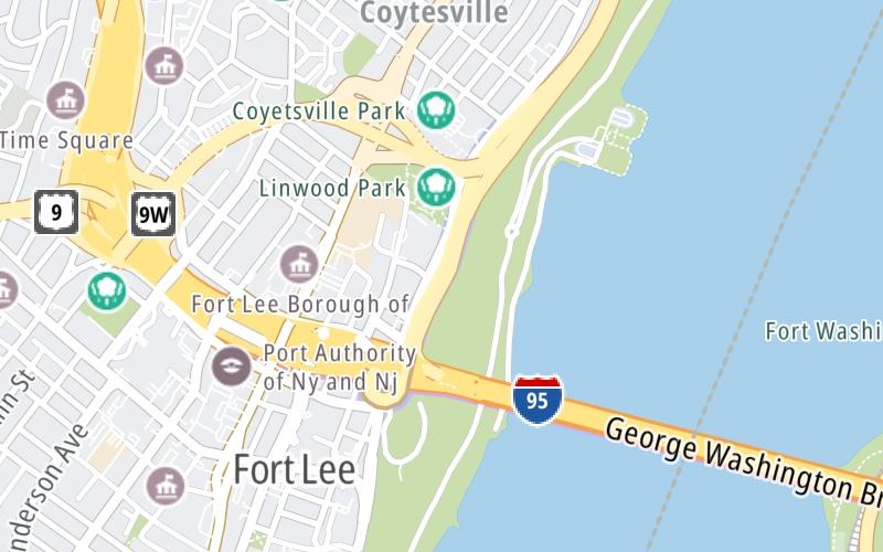 Static map of George Washington Bridge at Toll Plaza