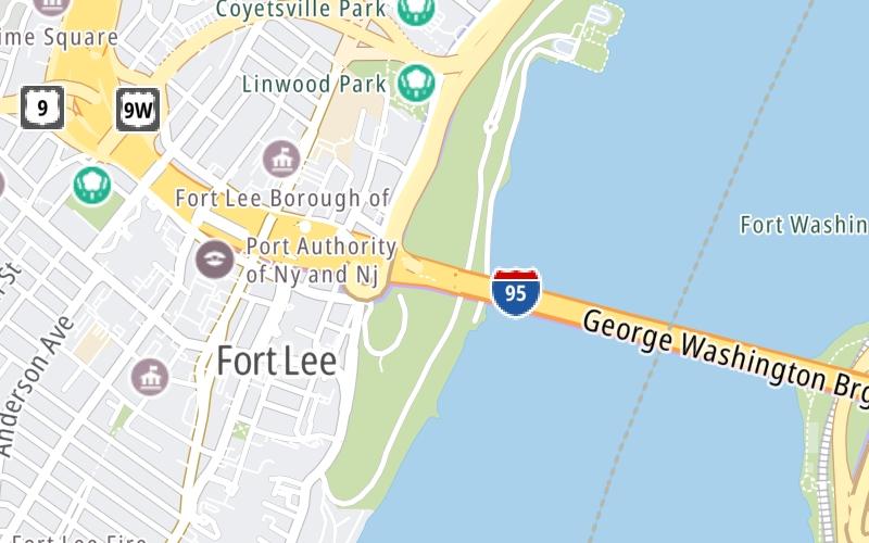 Static map of George Washington Bridge at Palisades Parkway