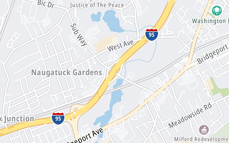 Static map of Connecticut Turnpike at School House Road / Bic Drive