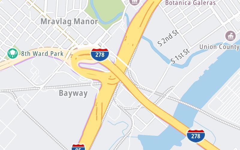 Static map of Goethals Bridge at NJ Turnpike