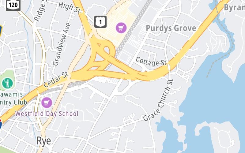 Static map of New England Thruway at Midland Avenue