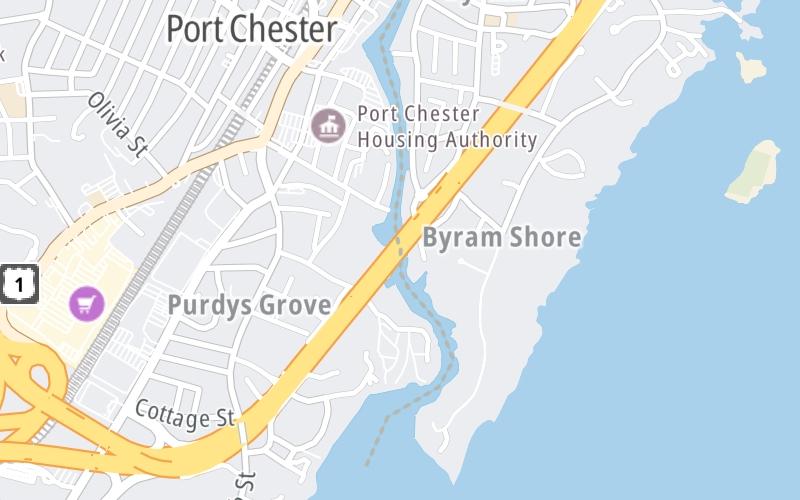 Static map of New England Thruway at I–95/Connecticut Turnpike