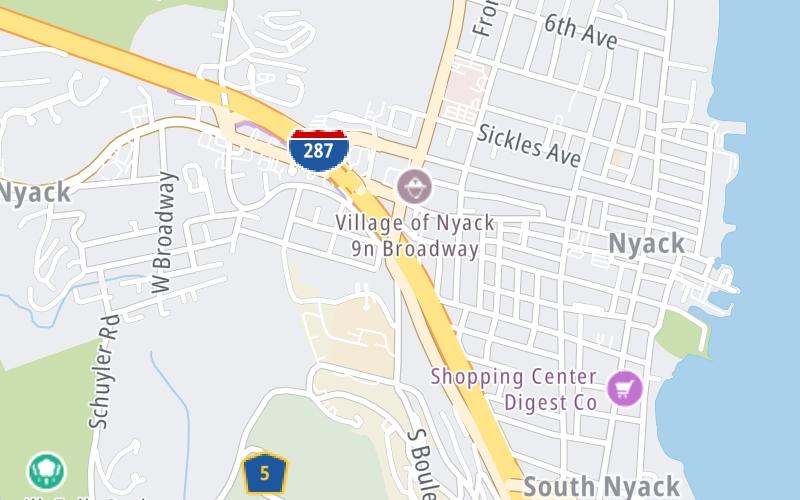 Static map of New York State Thruway at US Route 9W