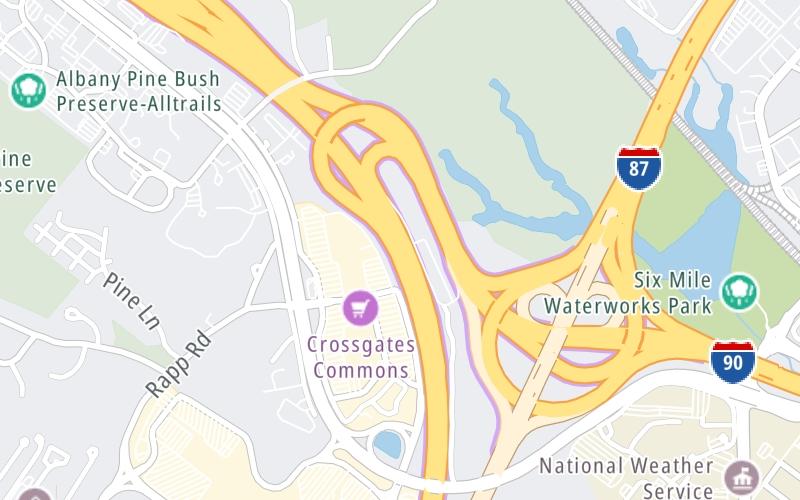 Static map of New York State Thruway at I–90 East / I–87 North