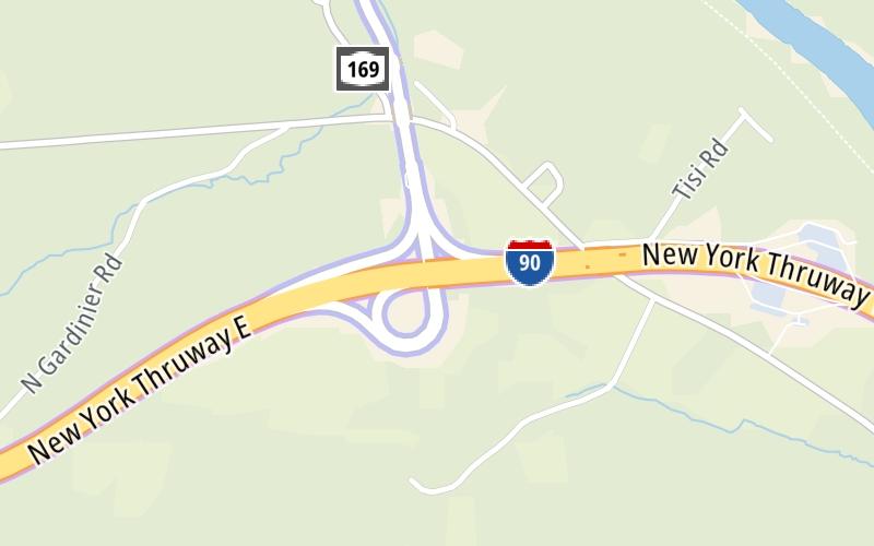 Static map of New York State Thruway at NY Route 169