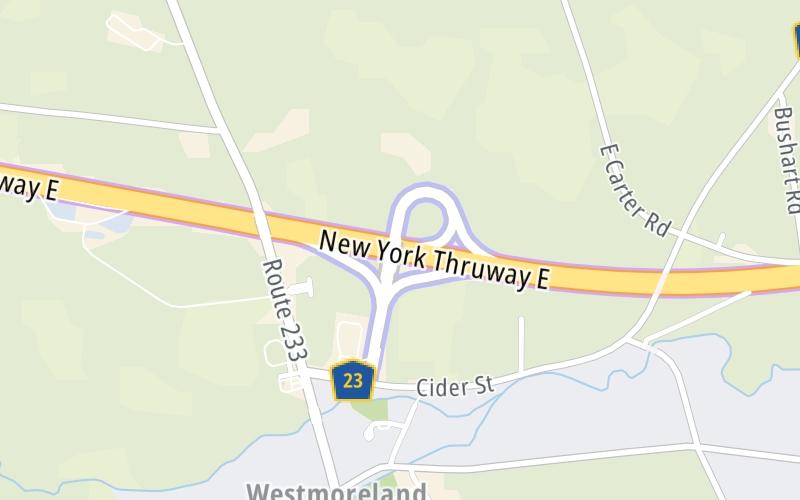 Static map of New York State Thruway at NY Route 233