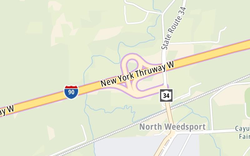 Static map of New York State Thruway at NY Route 34