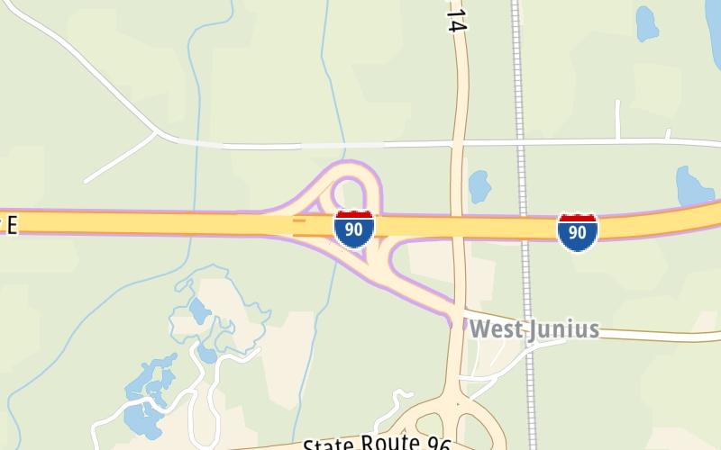 Static map of New York State Thruway at NY Route 14