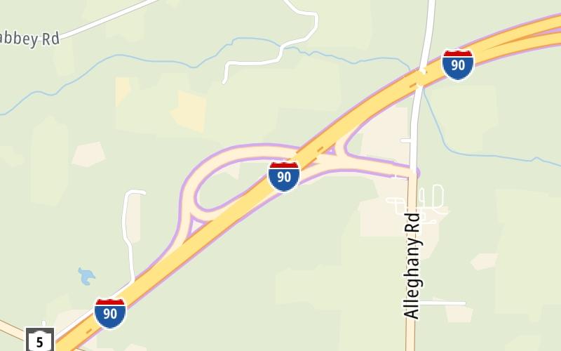 Static map of New York State Thruway at NY Route 77