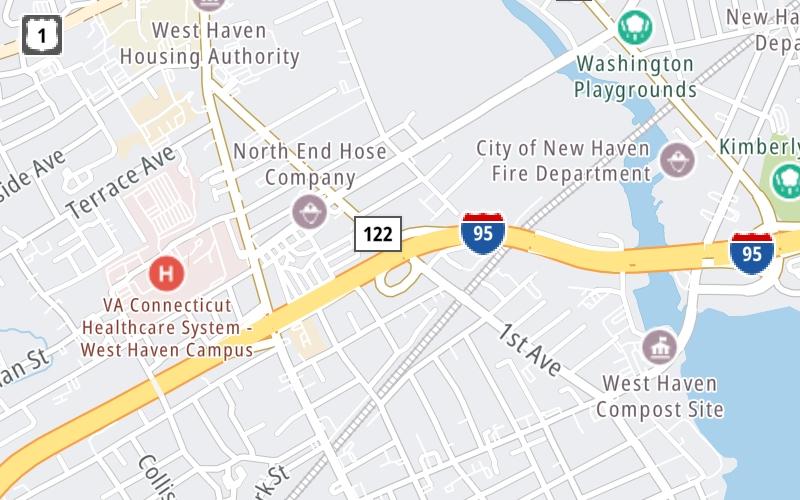 Static map of Connecticut Turnpike at CT 122/1st Avenue