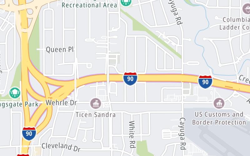 Static map of New York State Thruway at Old Williamsville Barrier