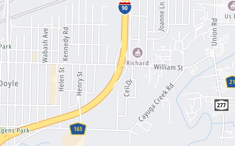 Static map of New York State Thruway at William Street