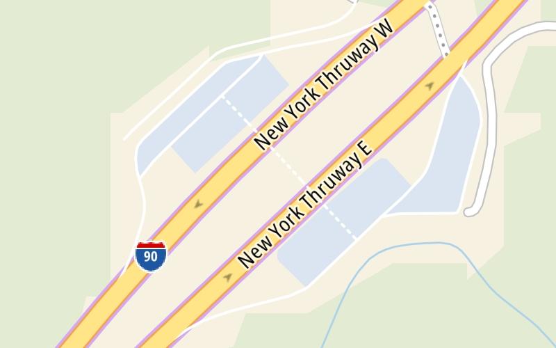 Static map of New York State Thruway at Angola Travel Plaza