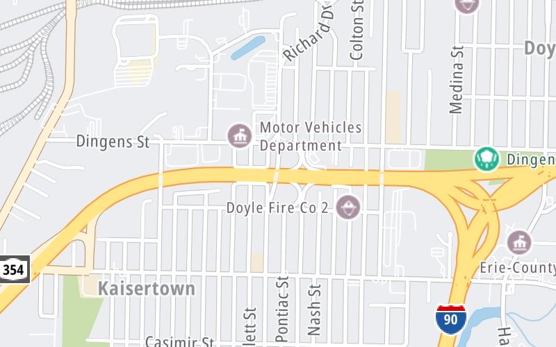 Static map of Niagara Thruway at Ogden Street / Dingens Street