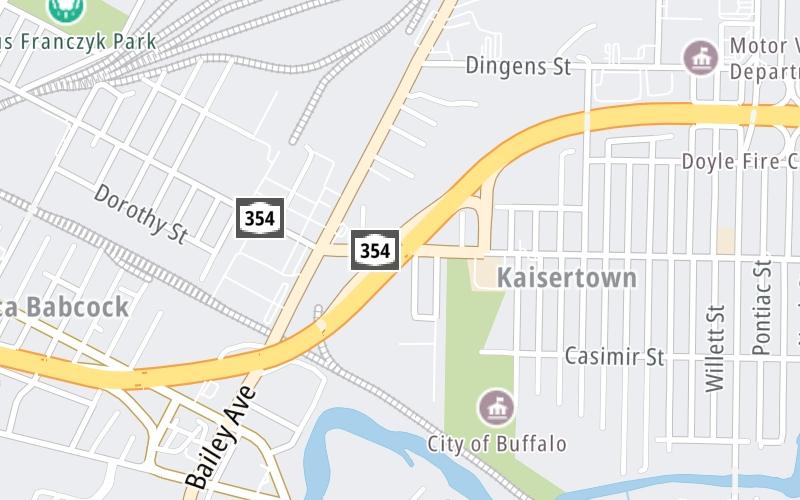 Static map of Niagara Thruway at Clinton Street / Bailey Avenue