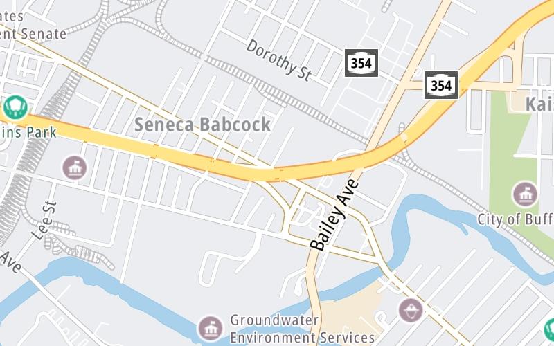 Static map of Niagara Thruway at Seneca Street