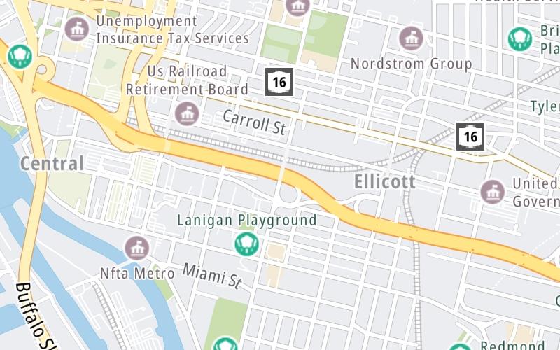 Static map of Niagara Thruway at Louisiana Street