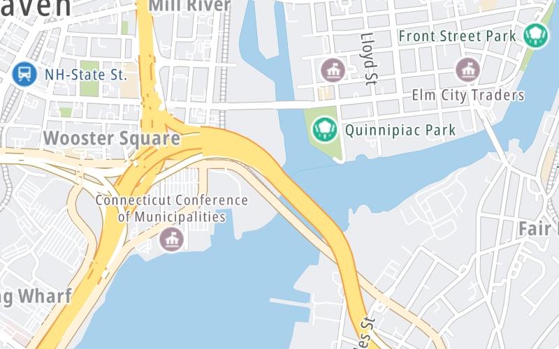 Static map of Connecticut Turnpike at MLK Boulevard / Downtown