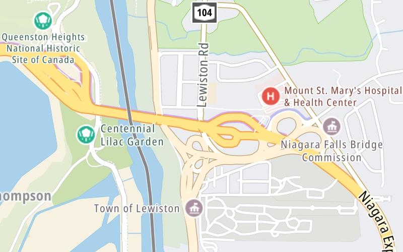 Static map of Niagara Thruway at Lewiston-Queenston Bridge