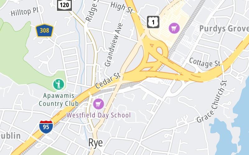 Static map of Cross Westchester Expressway at I–95/New England Thruway S