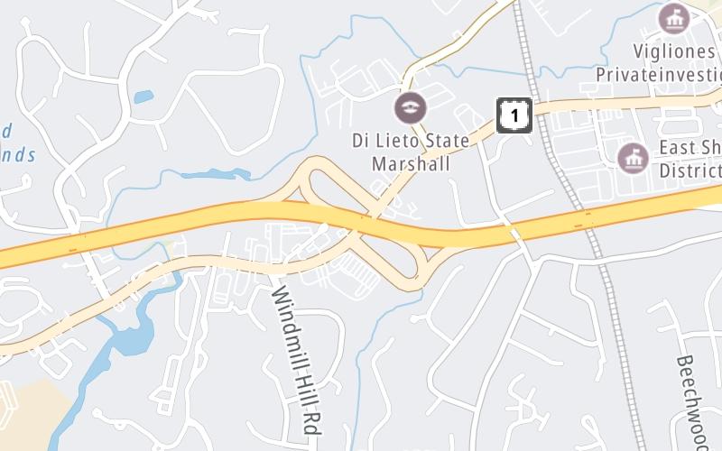 Static map of Connecticut Turnpike at US 1/East Main Street